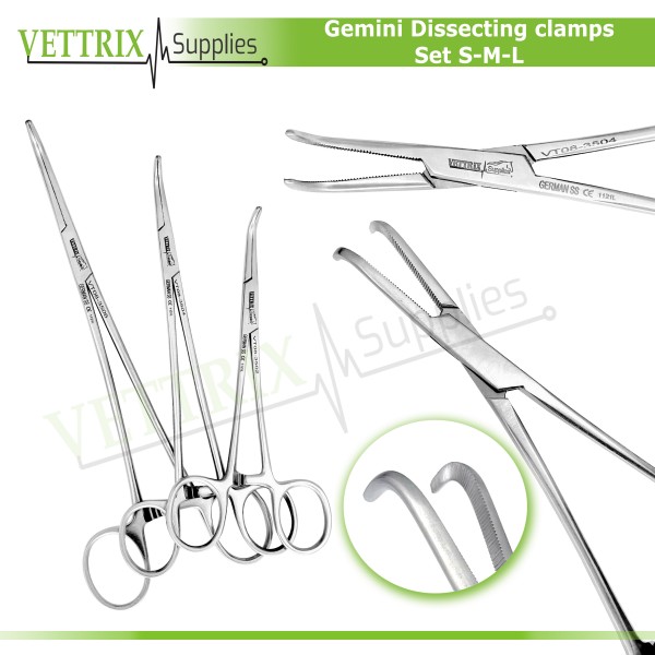 Gemini Dissecting clamps Set S-M-L Veterinary Surgical Instruments Forceps