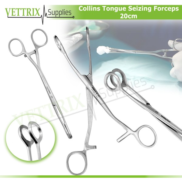 Collins Tongue Seizing Forceps 20cm Veterinary Surgical Instruments Forceps