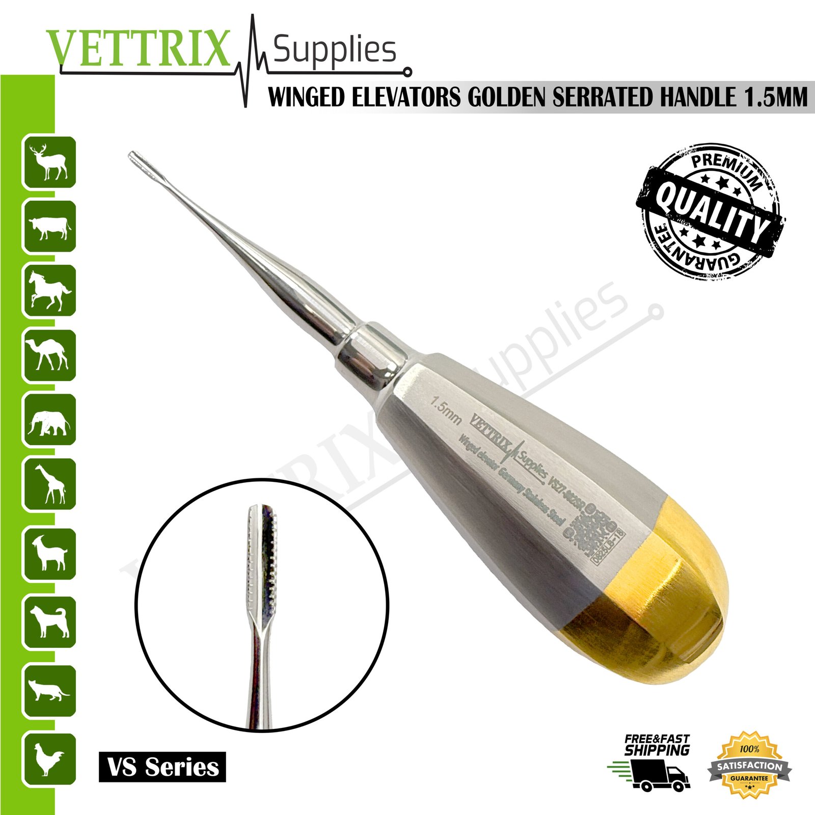 Winged Elevator Golden Serrated Handle 1.5mm