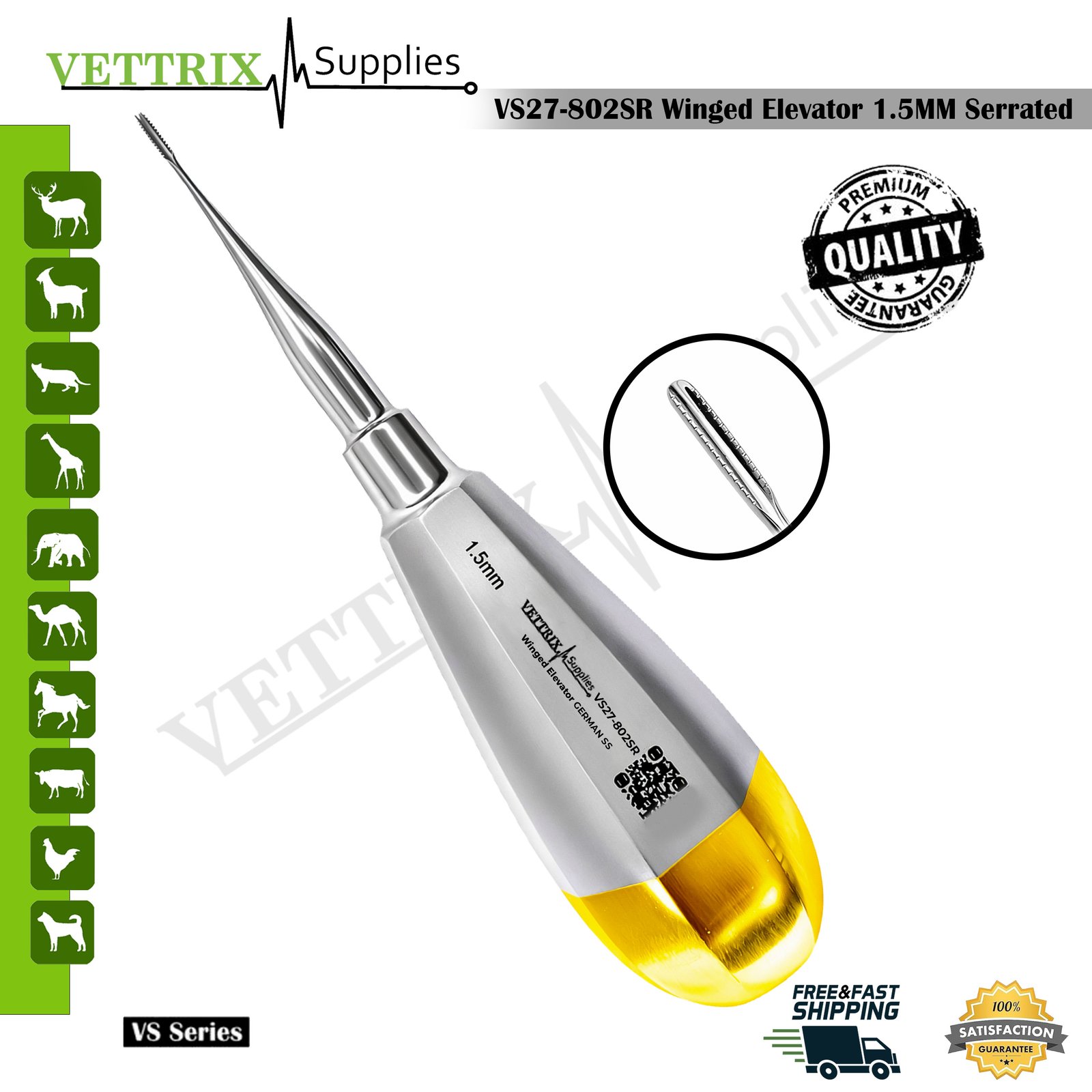 Winged Elevator Golden Serrated Handle 1.5mm