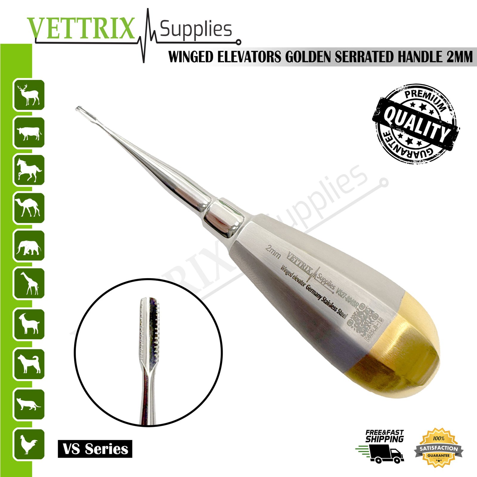 Winged Elevator Golden Serrated Handle 2mm