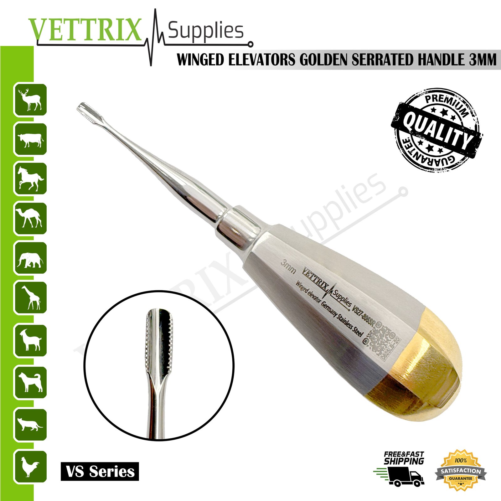 Winged Elevator Golden Serrated Handle 3mm