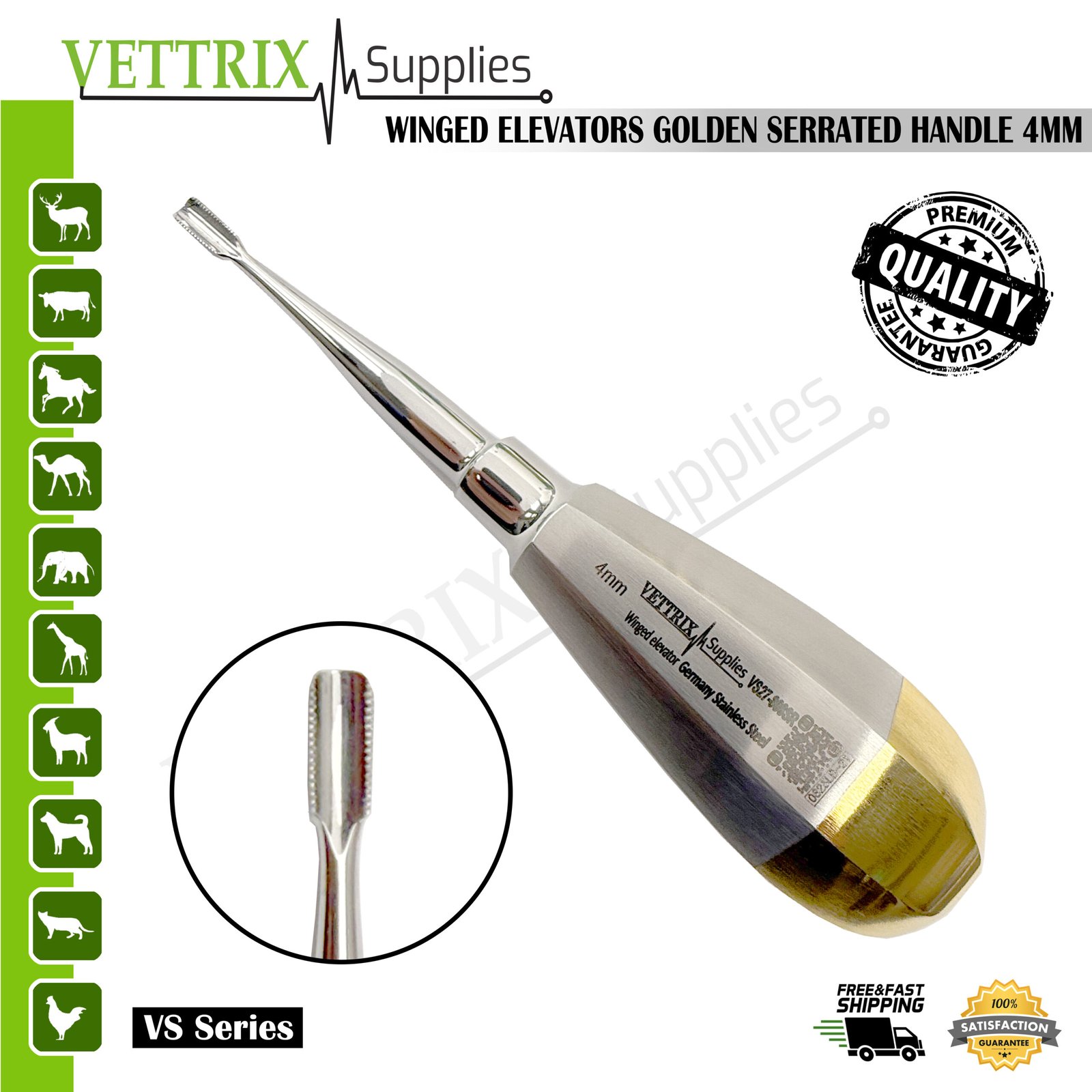 Winged Elevator Golden Serrated Handle 4mm