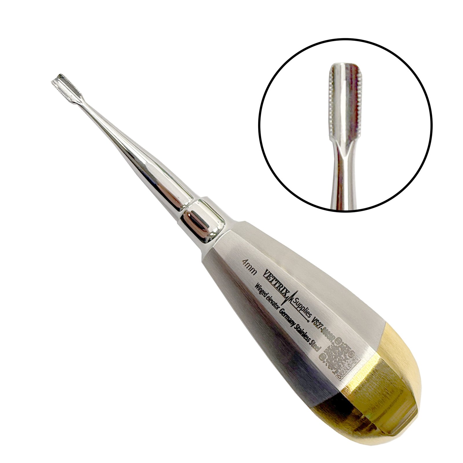Winged Elevator Golden Serrated Handle 4mm Winged Elevator Golden Serrated Handle 4mm