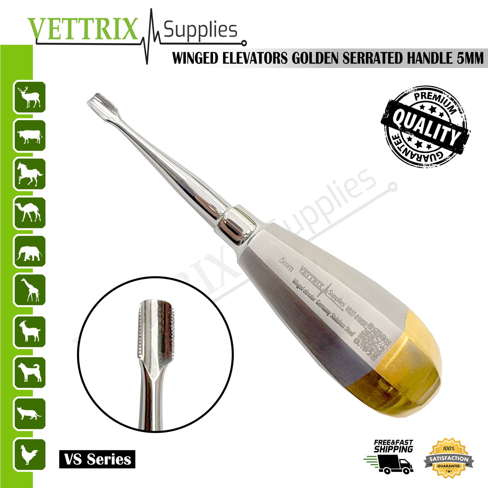 Winged Elevator Golden Serrated Handle 5mm