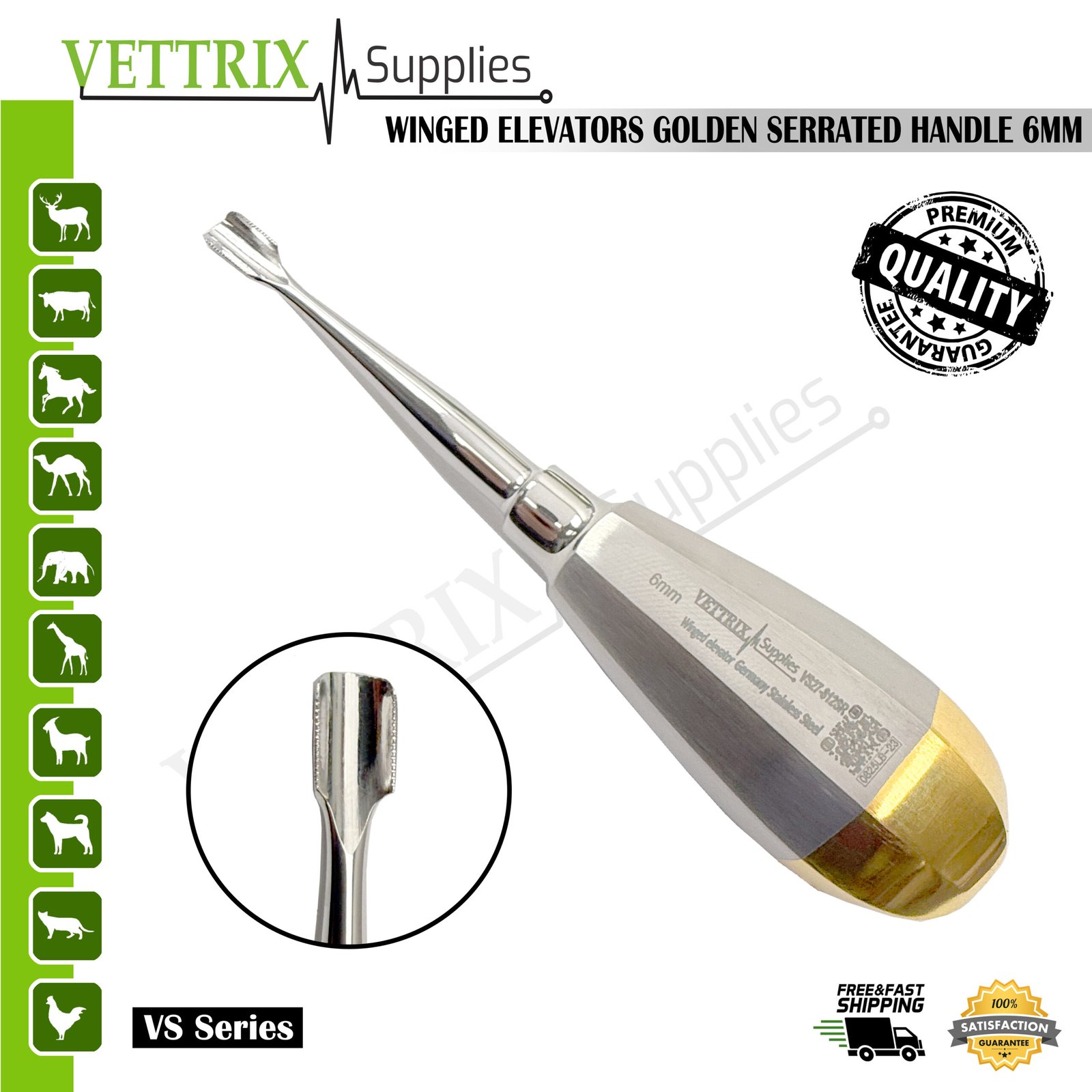 Winged Elevator Golden Serrated Handle 6mm