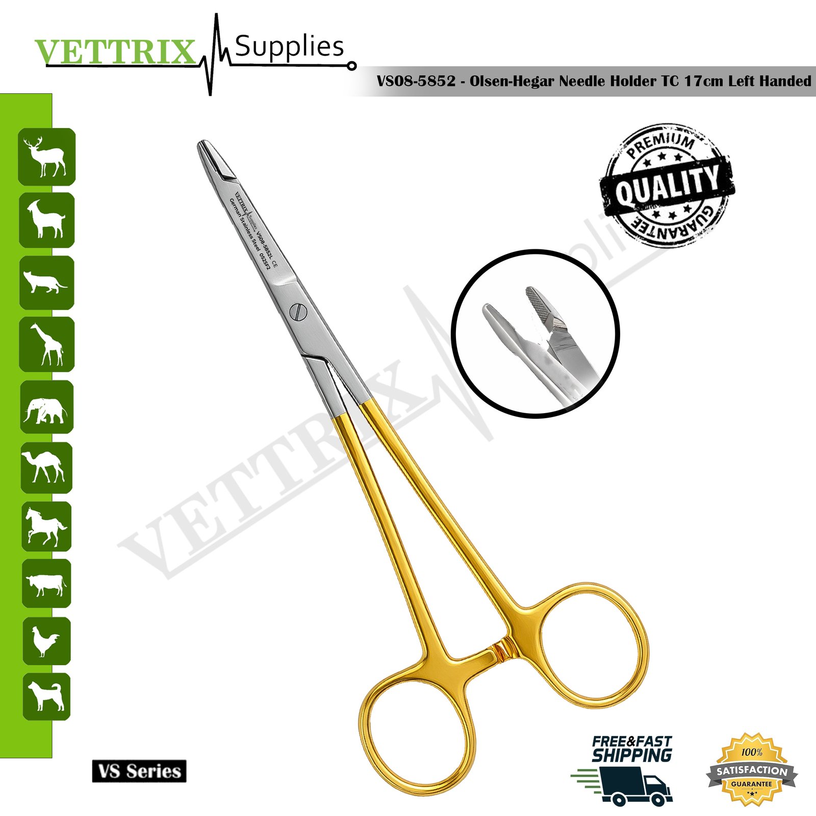 Olsen Hegar Needle Holder TC 17 cm  Left Hander