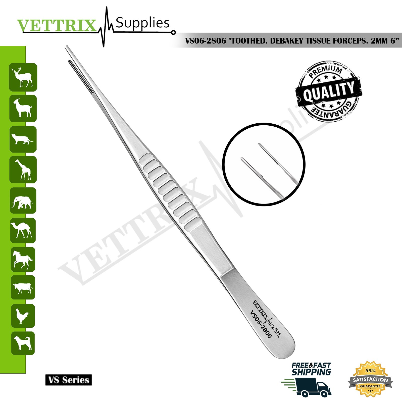 Toothed DeBakey Tissue Forceps 2 mm 15cm