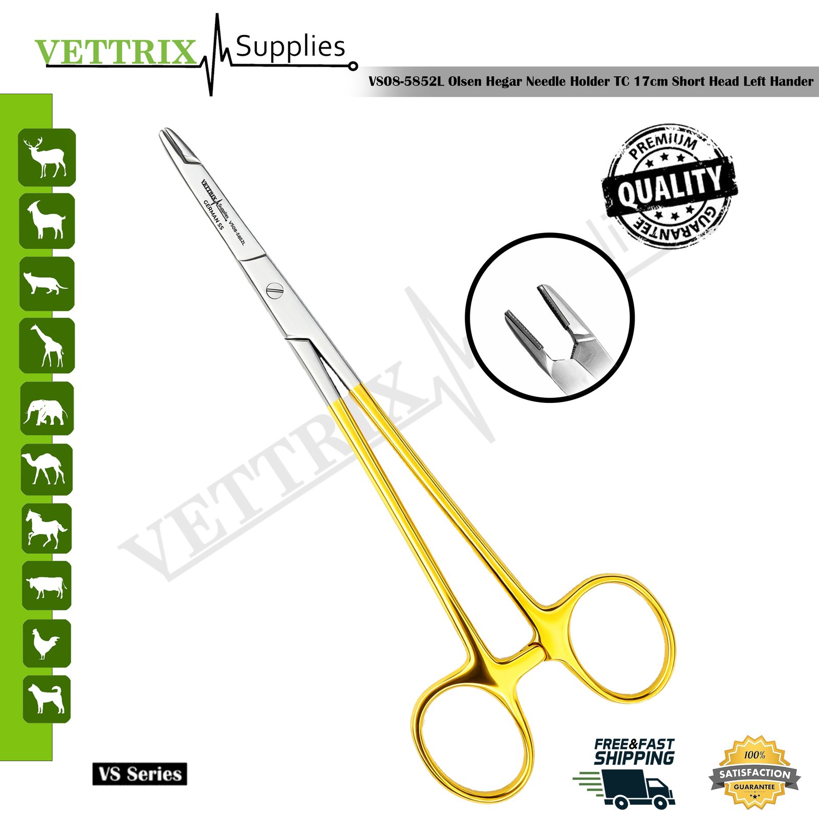 Olsen Hegar Needle Holder TC 17 cm Short Head Left Hander