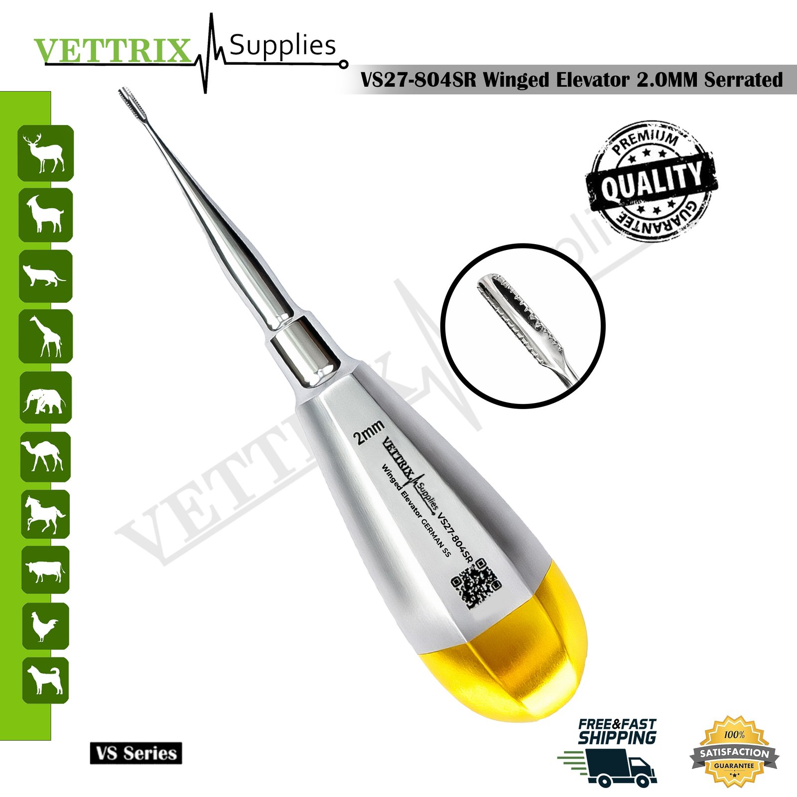 Winged Elevator Golden Serrated Handle 2mm