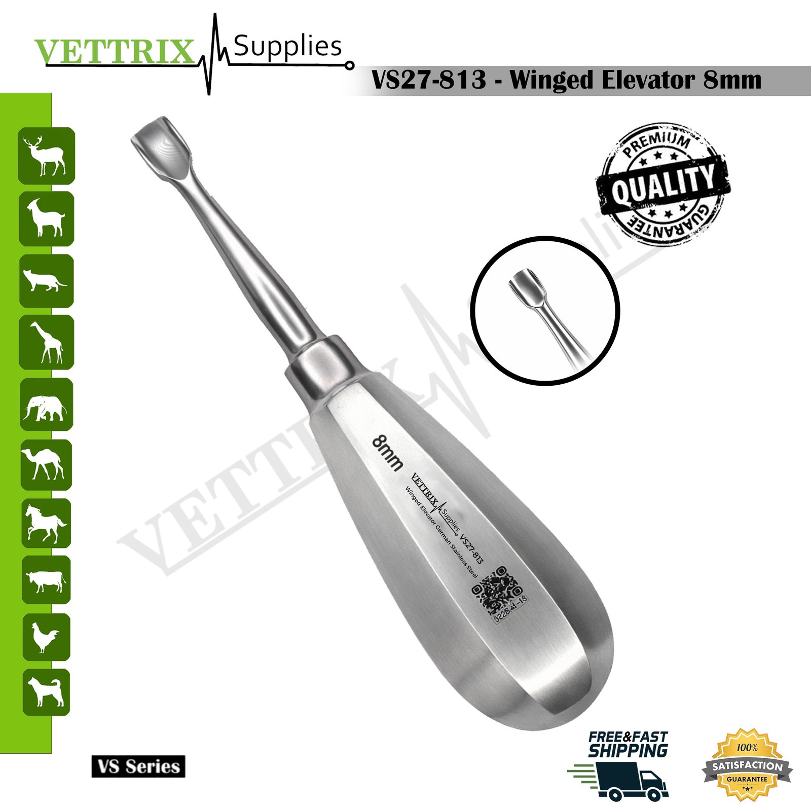 Winged Elevator 8 mm veterinary dental instrument