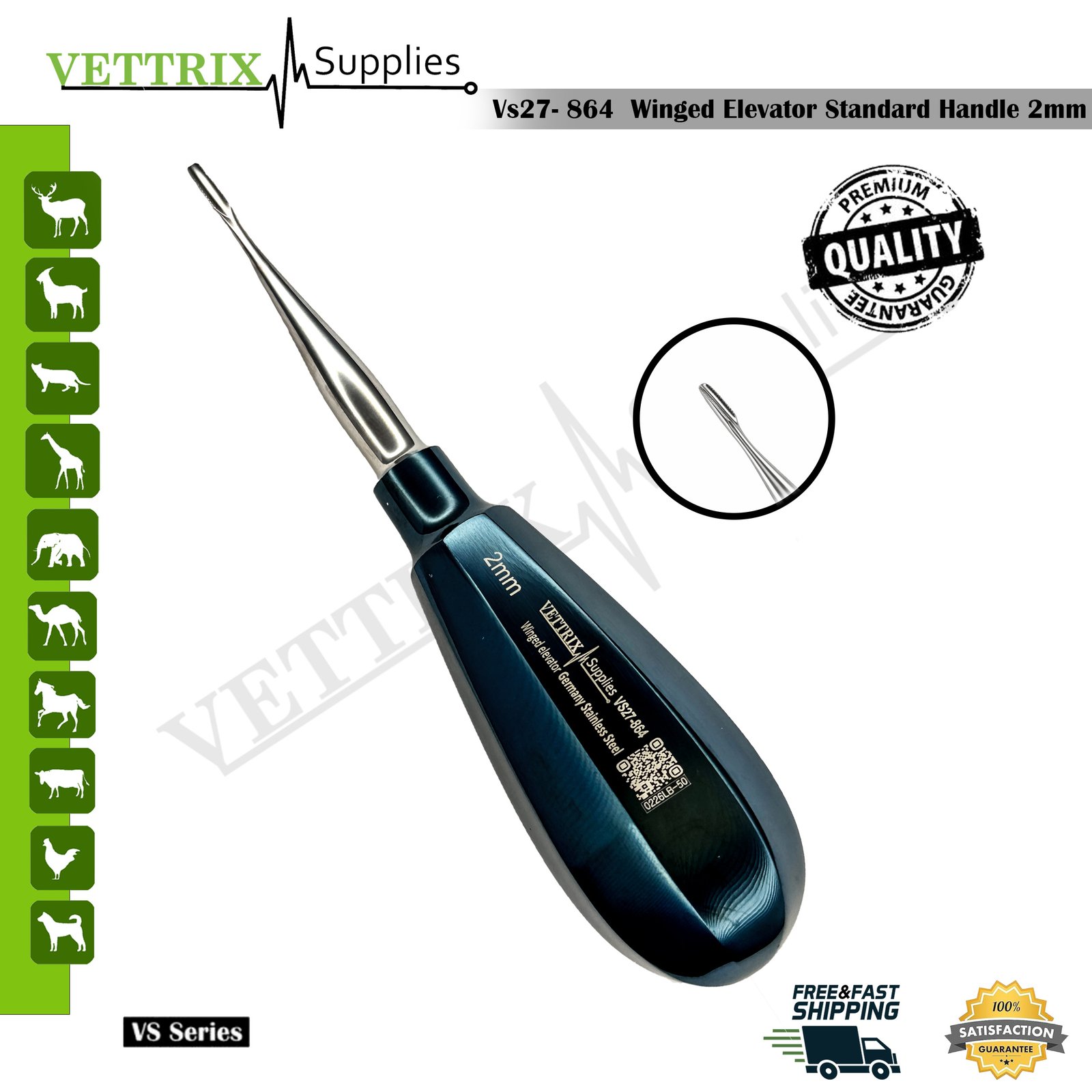 Winged Elevator Standard Handle 2 mm veterinary dental instrument