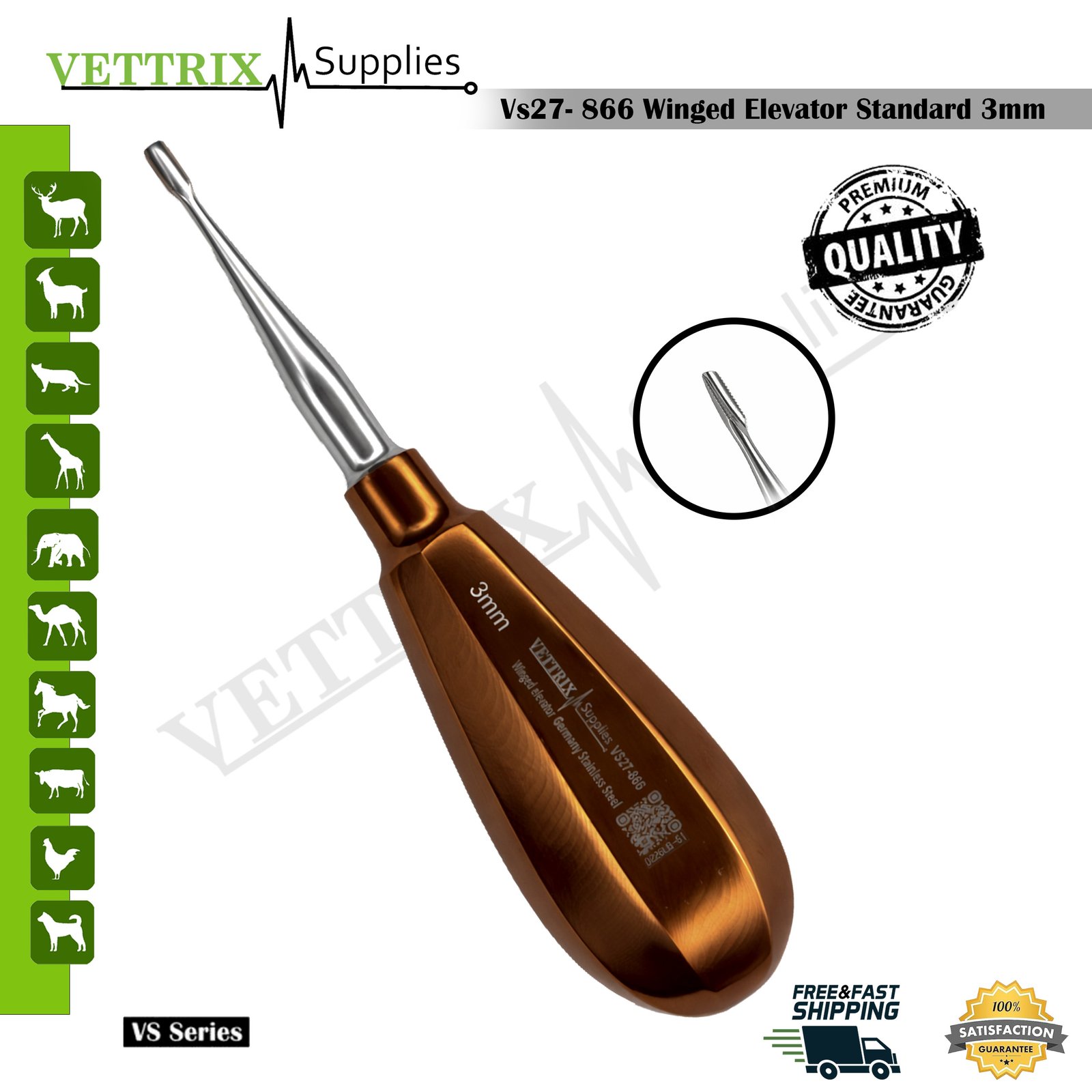 Winged Elevator Standard 3 mm veterinary dental instrument