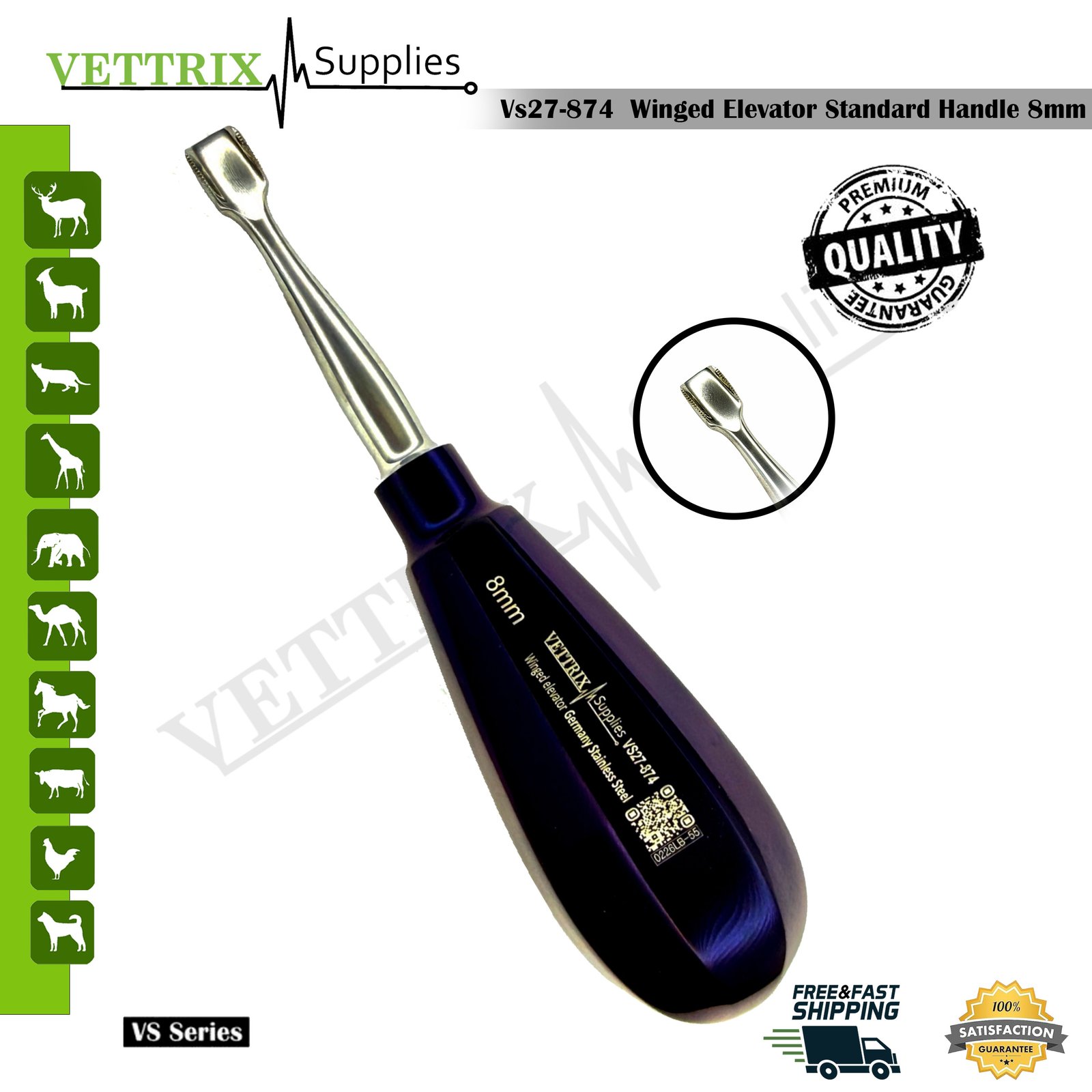 Winged Elevator Standard Handle 8 mm veterinary dental instrument